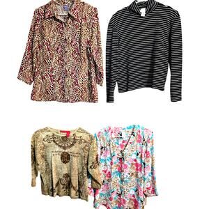 Women's Petites Large XL Tops Shirts Blouses Wholesale Bulk Lot of 4 PL PXL